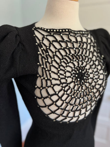 1960s “Pat Sandler” Rhinestone Spiderweb Sweater