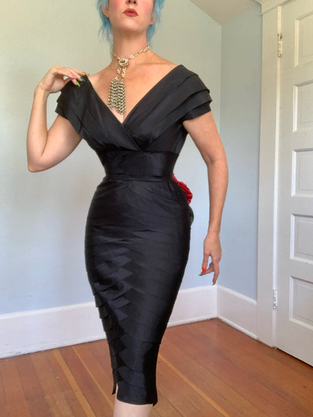 Demi-Couture 1950s Silk Pleated Cocktail Dress