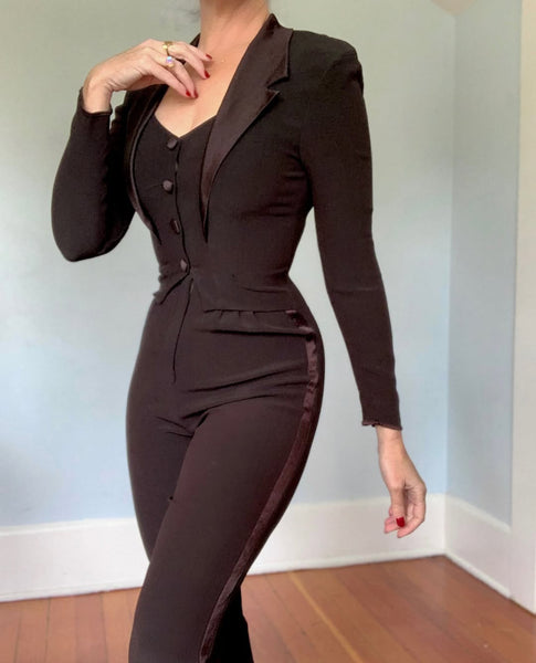 1980s Femme Tux Jumpsuit by “Karen Alexander”