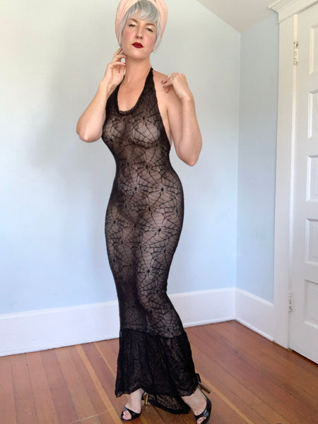 1990s Spiderweb Stretch Mesh Risqué Gown