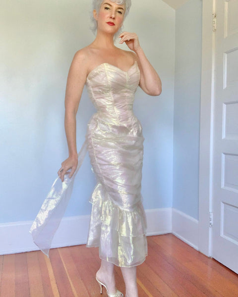 1980s Iridescent Chiffon “Gunne Sax” Mermaid Cocktail Dress