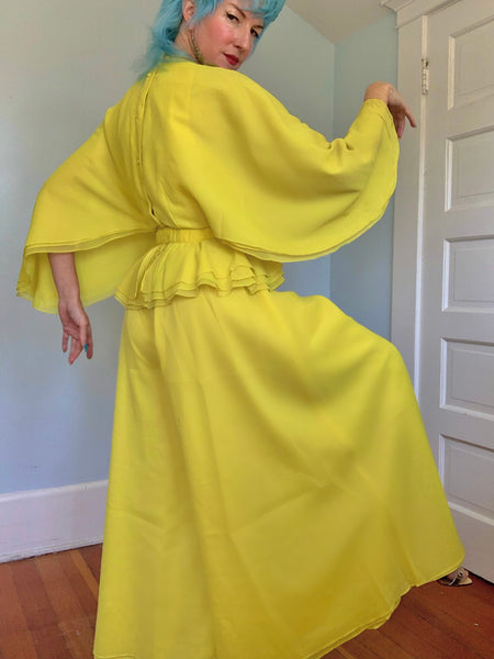 1960s “Calderón” Acid Chartreuse Yellow Crepe 3 Piece Ensemble