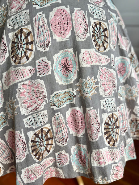 1950s Cotton Seashell Novelty Print Sundress w/ Belt