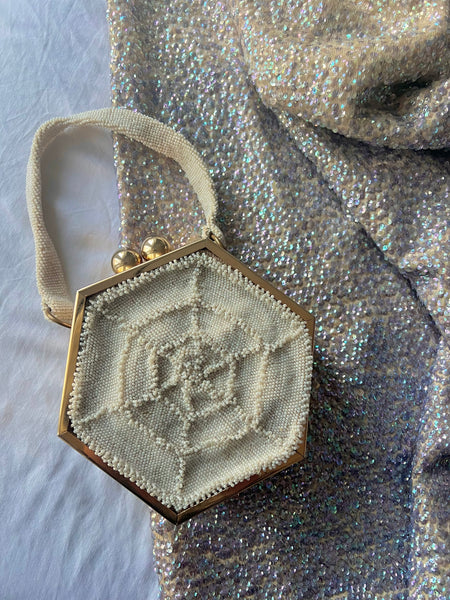 1940s Hand Beaded Spiderweb Box Purse