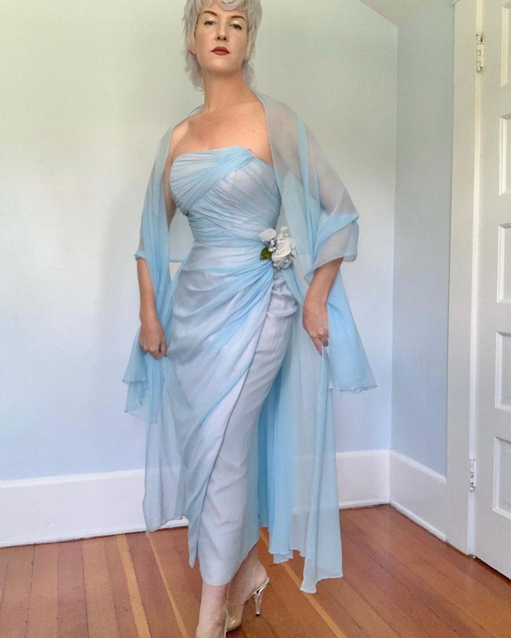 1950s Emma Domb of California Silk Chiffon Evening Gown & Shawl butchwaxvintage 1950s Emma Domb of California Silk Chiffon Evening Gown & Shawl butchwaxvintage