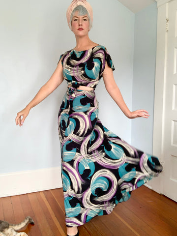 1940s “Cole of California” Celestial Print Cold Rayon Ensemble