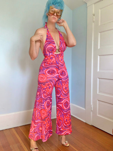 1970s Psychedelic Stretch Jersey Jumpsuit