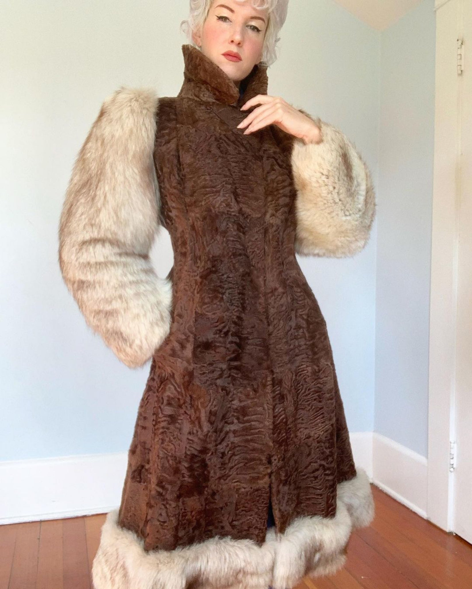 1970s “Christian Dior Furs” Fox Fur & Lamb Princess Coat
