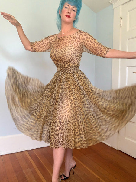 1950s “Norman Norell” Silk Leopard Print Party Dress