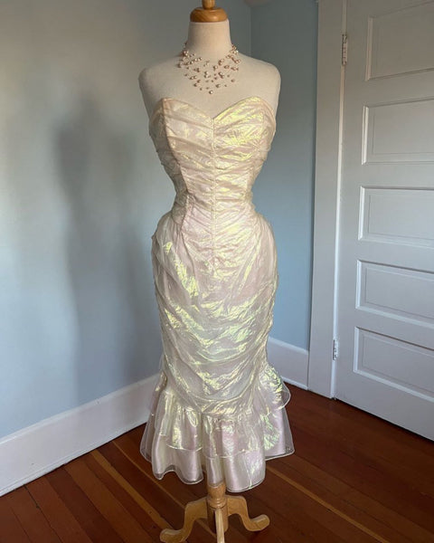 1980s Iridescent Chiffon “Gunne Sax” Mermaid Cocktail Dress