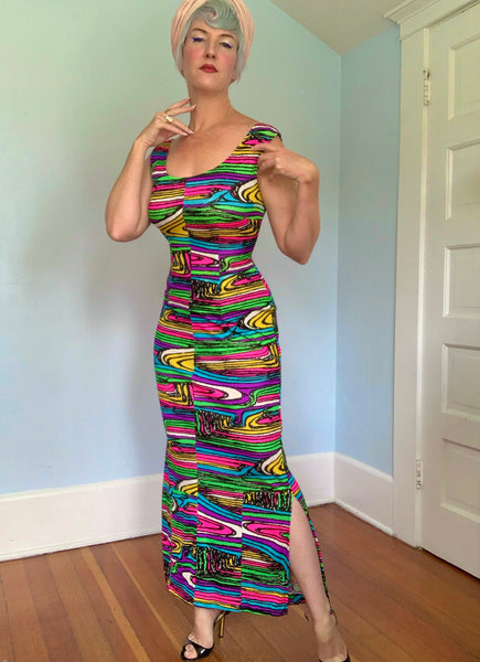 1960s Day-Glo Stretch Maxi Dress