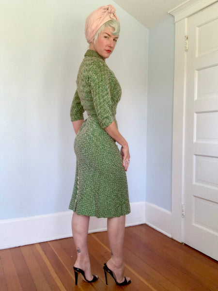 Deadstock Salesman’s Sample 1940s Rayon Boucle Knit 3 Piece Sweater Dress Set
