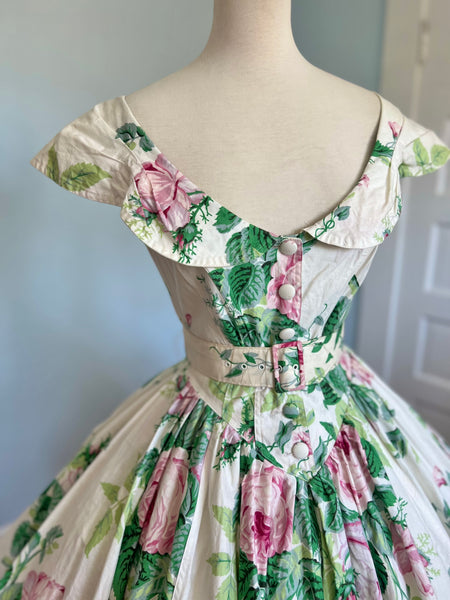 1980s English Rose Sundress w/ Belt by “Karen Alexander”
