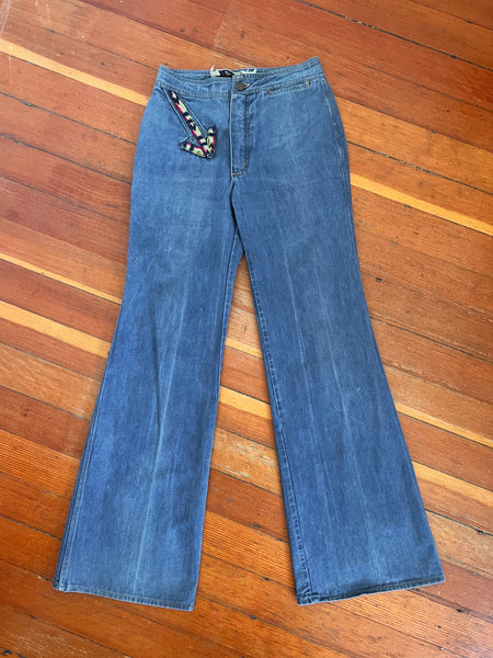 1970s Swinger High Waisted Bellbottom Jeans w/ Arrows by “Viceroy”