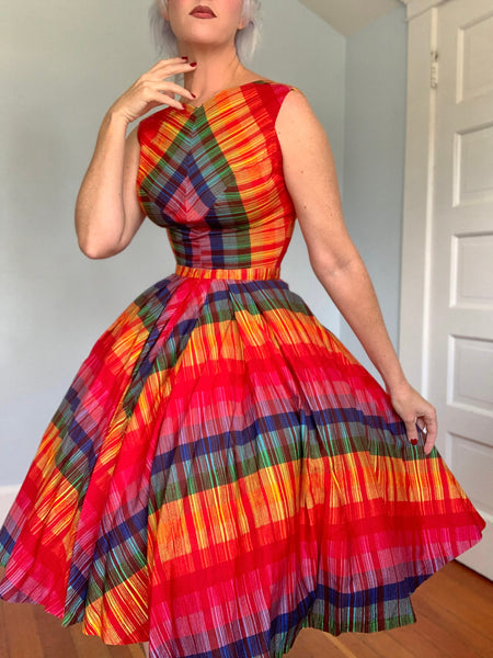 1950s Rainbow Cotton 2 Piece Dress Set by “Original Rellciano New York”