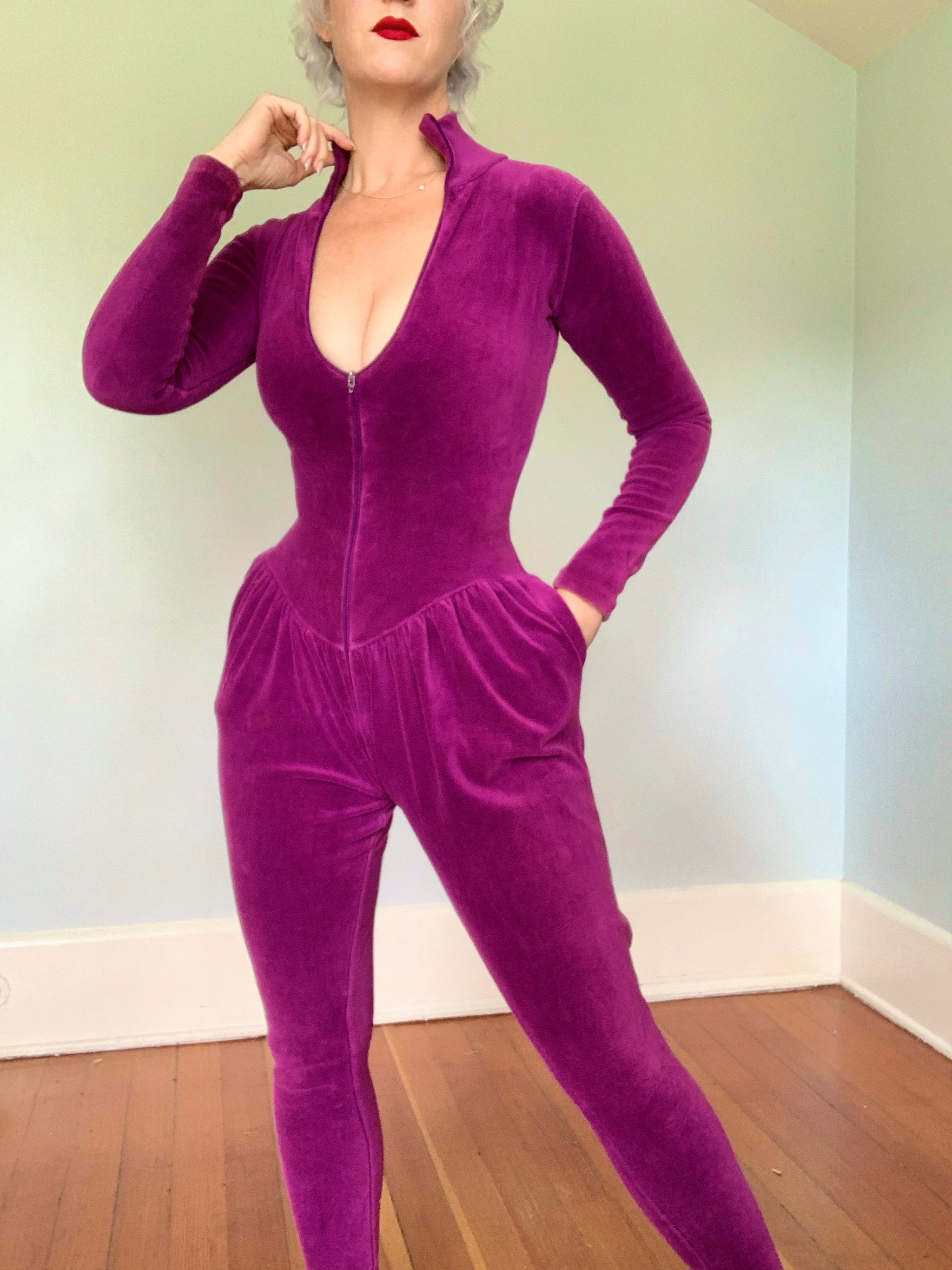 1980s “Betsey Johnson” Punk Label Cotton Velour Jumpsuit