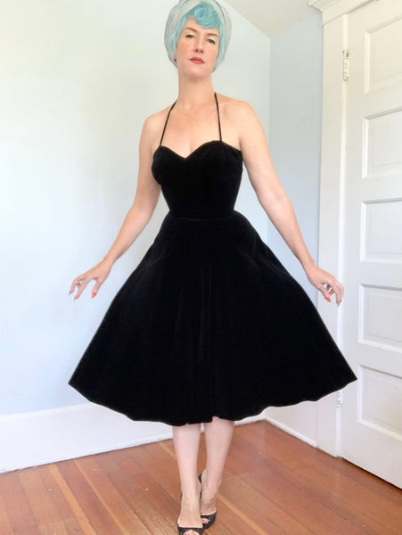 1950s “Elaine Terry California” Cotton Velvet Party Dress