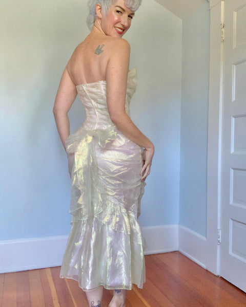 1980s Iridescent Chiffon “Gunne Sax” Mermaid Cocktail Dress