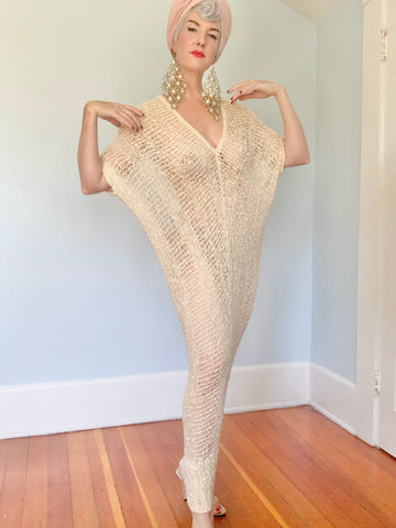 1980s Designer “Shebue” Hand Crochet Cocoon Maxi Dress