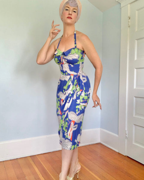 1940s Cold Rayon Hawaiian Sarong Dress by “Kamehameha”