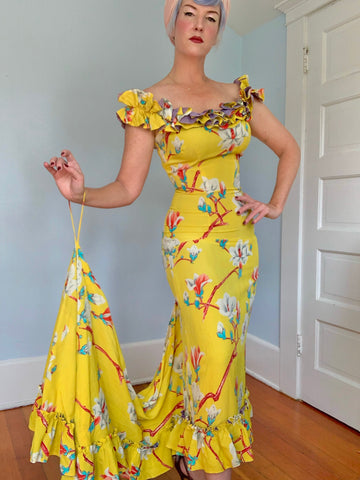 1940s Cold Rayon Custom Made Hawaiian Holoku