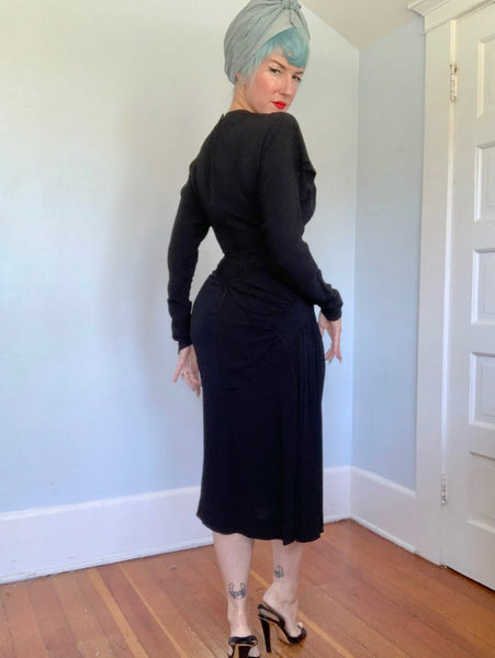 1940s Designer “Dorothy O’Hara” Rayon Crepe Sculptural Cocktail Dress