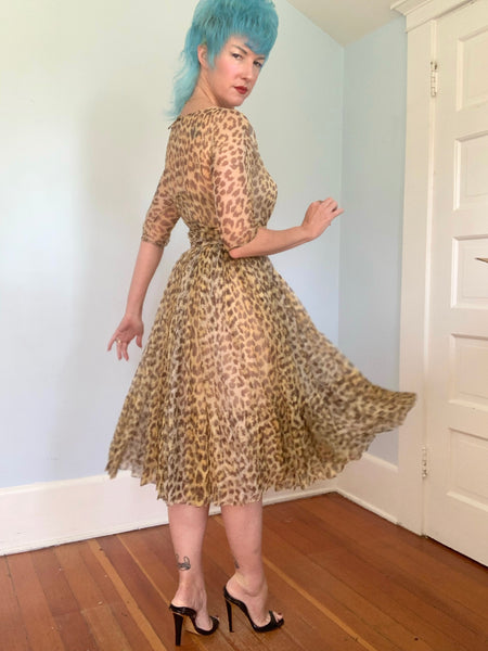 1950s “Norman Norell” Silk Leopard Print Party Dress