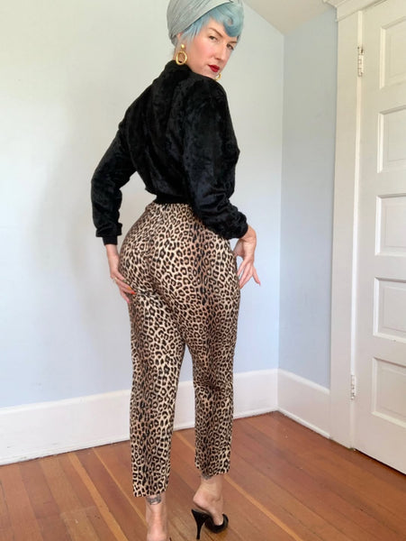 1950s Pristine Leopard Print Cotton Corduroy Cigarette Pants