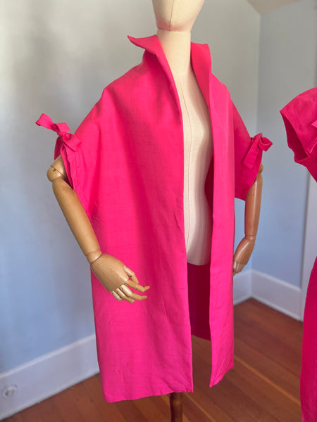 1950s Hot Pink Raw Silk Cocktail Set by “Sydney North California”