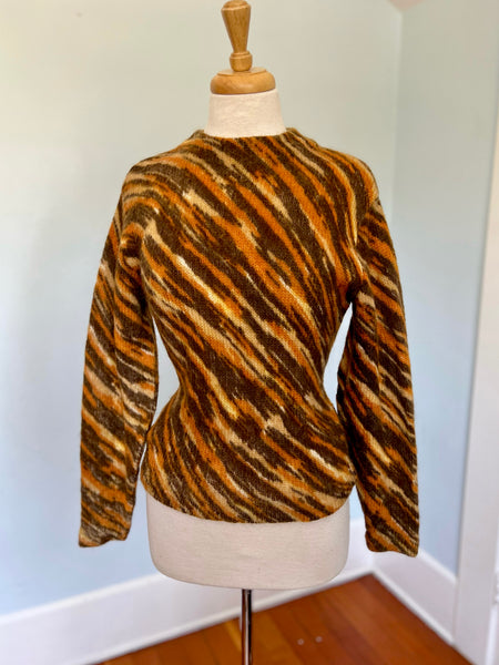 1960s “Darlene Knitwear” Hand Printed Tiger Stripe Wool Mohair Sweater