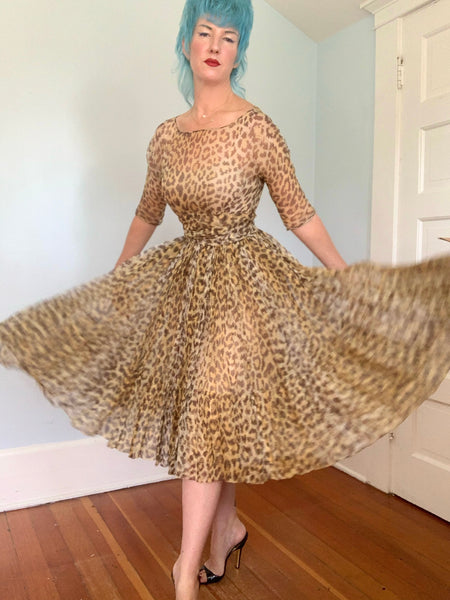 1950s “Norman Norell” Silk Leopard Print Party Dress