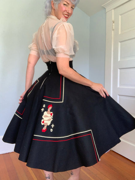 1950s “Juli Lynne Charlot” Handmade Wool Felt Playing Cards Circle Skirt