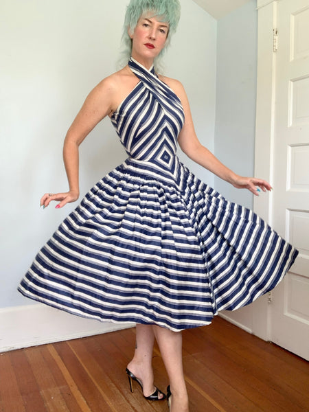 1950s Chevron Cotton 2 Piece Sundress Set