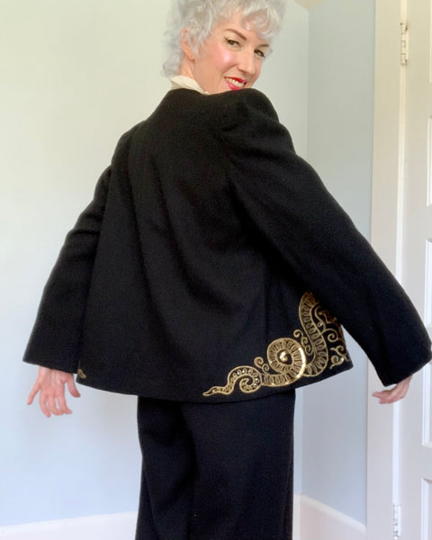 1940s Wool Sequined Hand Embellished ‘Sea Monster’ Cocktail Jacket