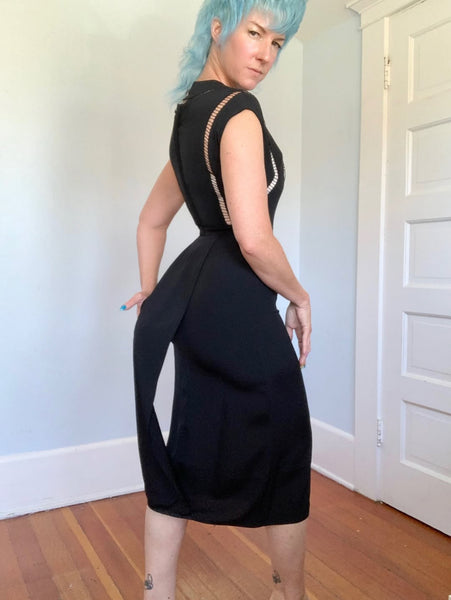 1940s Custom Silk Cut-Outs Cocktail Dress