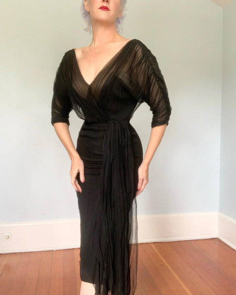 1940s “Irene for Bullock’s Wilshire” Silk Chiffon Cocktail Dress