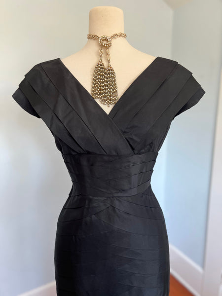 Demi-Couture 1950s Silk Pleated Cocktail Dress