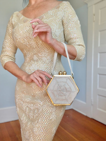 1940s Hand Beaded Spiderweb Box Purse