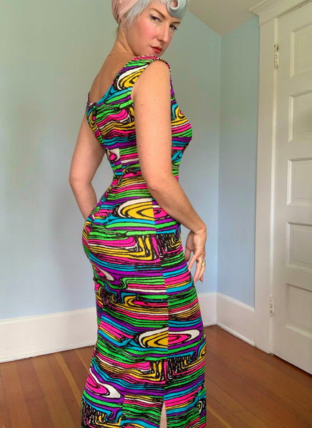 1960s Day-Glo Stretch Maxi Dress