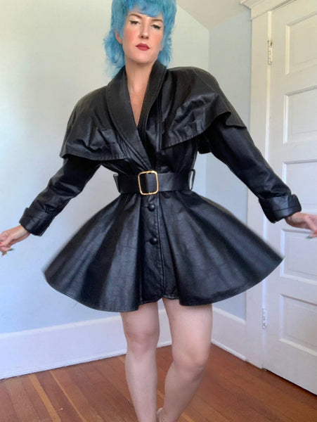 1980s Leather Mini Princess Coat