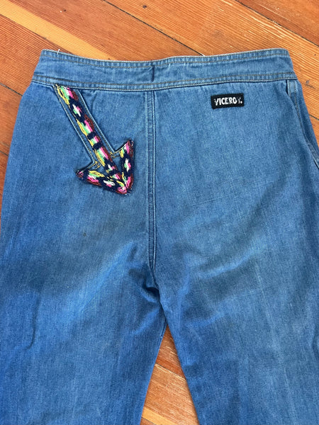 1970s Swinger High Waisted Bellbottom Jeans w/ Arrows by “Viceroy”