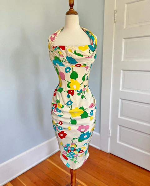 1940s Couture Silk Draped Cocktail Dress