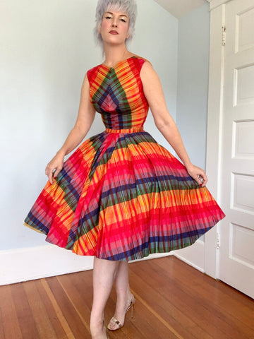 1950s Rainbow Cotton 2 Piece Dress Set by “Original Rellciano New York”