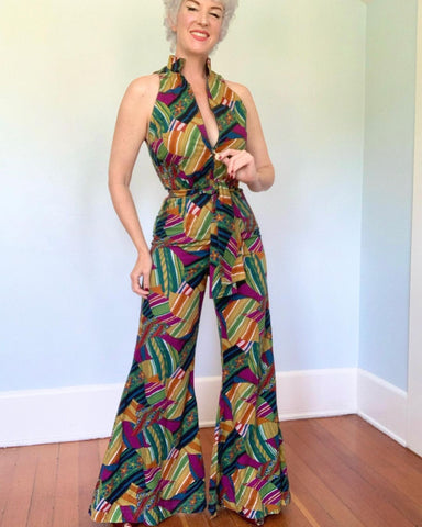 1960s Custom Cotton Bellbottom Jumpsuit with Belt