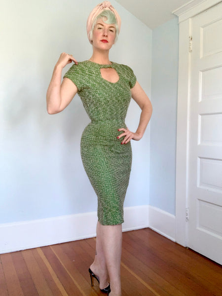 Deadstock Salesman’s Sample 1940s Rayon Boucle Knit 3 Piece Sweater Dress Set
