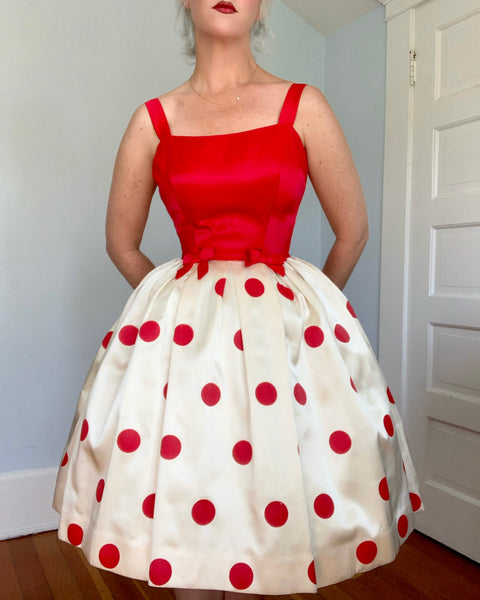 1950s Polkadot Satin Party Dress