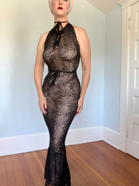 1990s Spiderweb Stretch Mesh Risqué Gown
