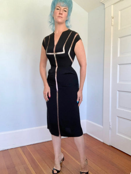 1940s Custom Silk Cut-Outs Cocktail Dress
