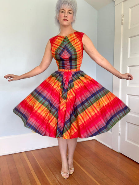 1950s Rainbow Cotton 2 Piece Dress Set by “Original Rellciano New York”