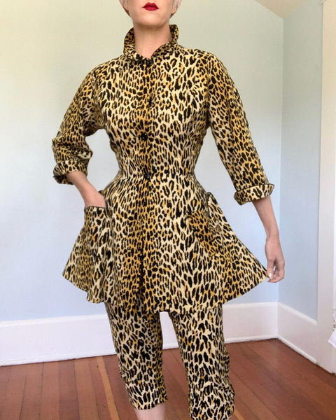 Late 1940s Cotton Flannel Leopard 2 Piece Ensemble